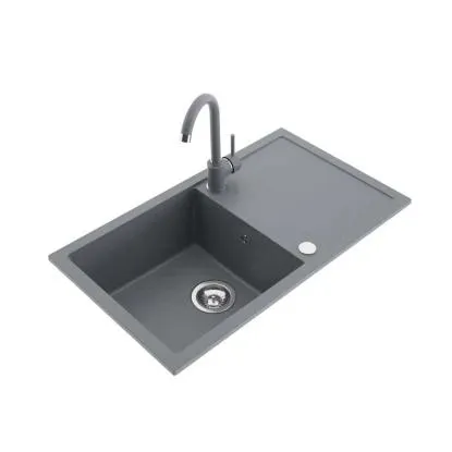 Zlewozmywak Alpha 1-kom. z ociekaczem i baterią, szary 76x44 cm