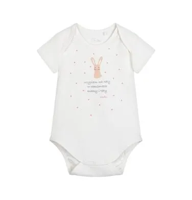 Body z krótkim rękawem dla dziecka do 2 lat, z króliczkiem, kremowe