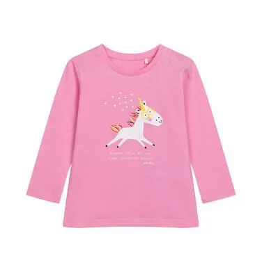 Bluzka z długim rękawem dla dziecka do 2 lat, z jednorożcem, różowa