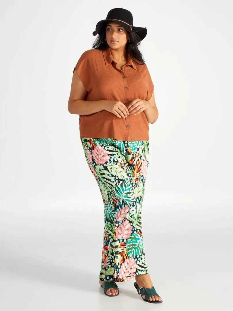 Chemise en maille crêpe et manches extra-courtes - Marron glacé