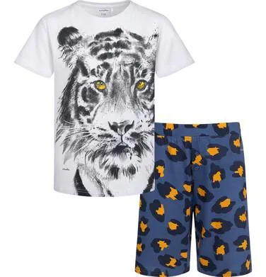 Piżama z krótkim rękawem dla chłopca, z tygrysem, biała 9-13 lat