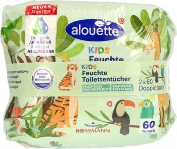 ALOUETTE Kids papier toaletowy nawilżany o zapachu Morskiej Bryzy 2 x 60 szt, nr kat. 46657