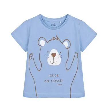 T-shirt dla dziecka do 2 lat, z misiem i napisem Chcę na rączki, błękitny