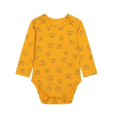 Body z długim rękawem dla dziecka do 2 lat, w misie, żółte