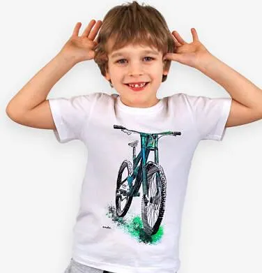T-shirt z krótkim rękawem dla chłopca, z rowerem, biały 3-8 lat