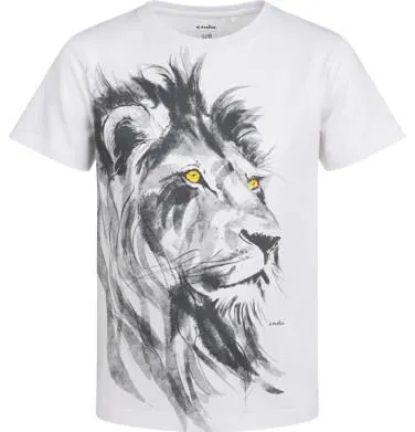T-shirt z krótkim rękawem dla chłopca, z lwem, kremowy 9-13 lat