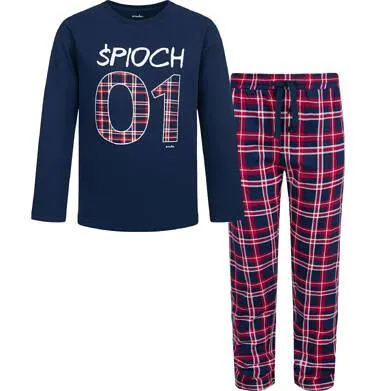Piżama z długim rękawem dla chłopca, z napisem śpioch 01, granatowa 3-8 lat