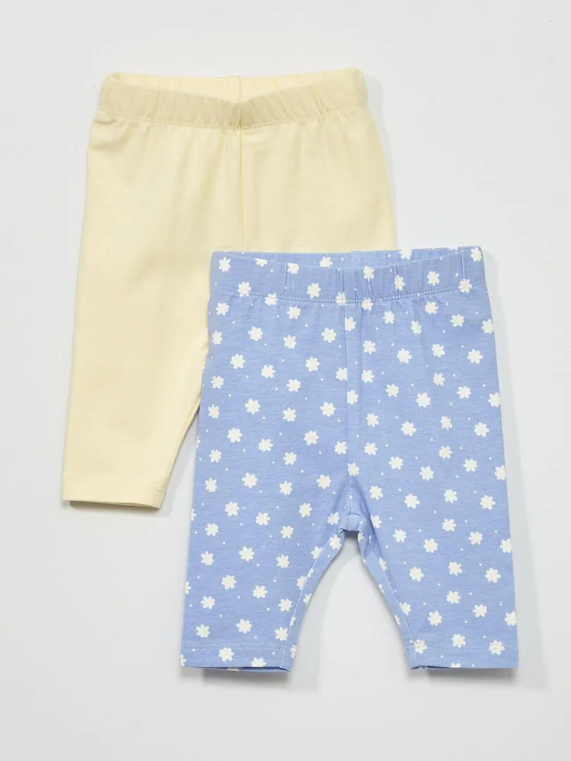 Lot de 2 leggings courts en jersey - Jaune/bleu