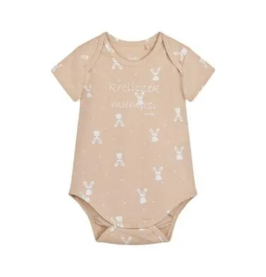 Body z krótkim rękawem dla dziecka do 2 lat, z napisem króliczek mamusi, beżowe
