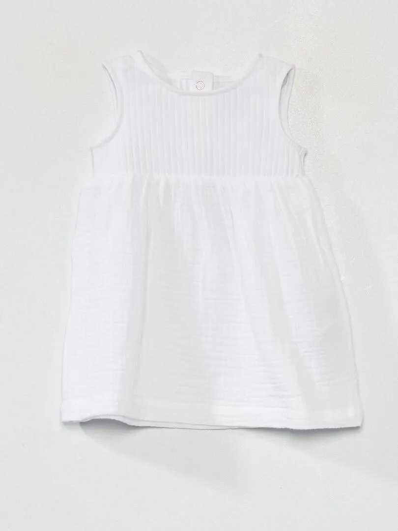 Ensemble robe + bloomer en gaze de coton - 2 pièces - blanc