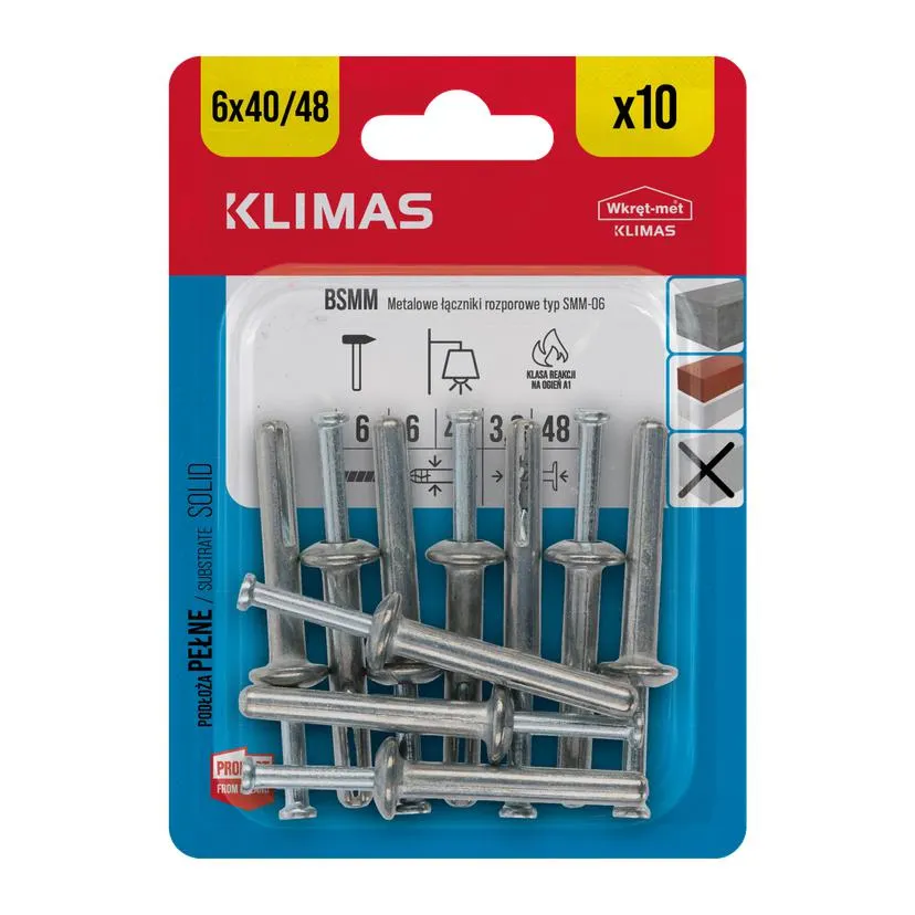 Kołek szybkiego montażu metalowy 10 szt. 6x40 mm