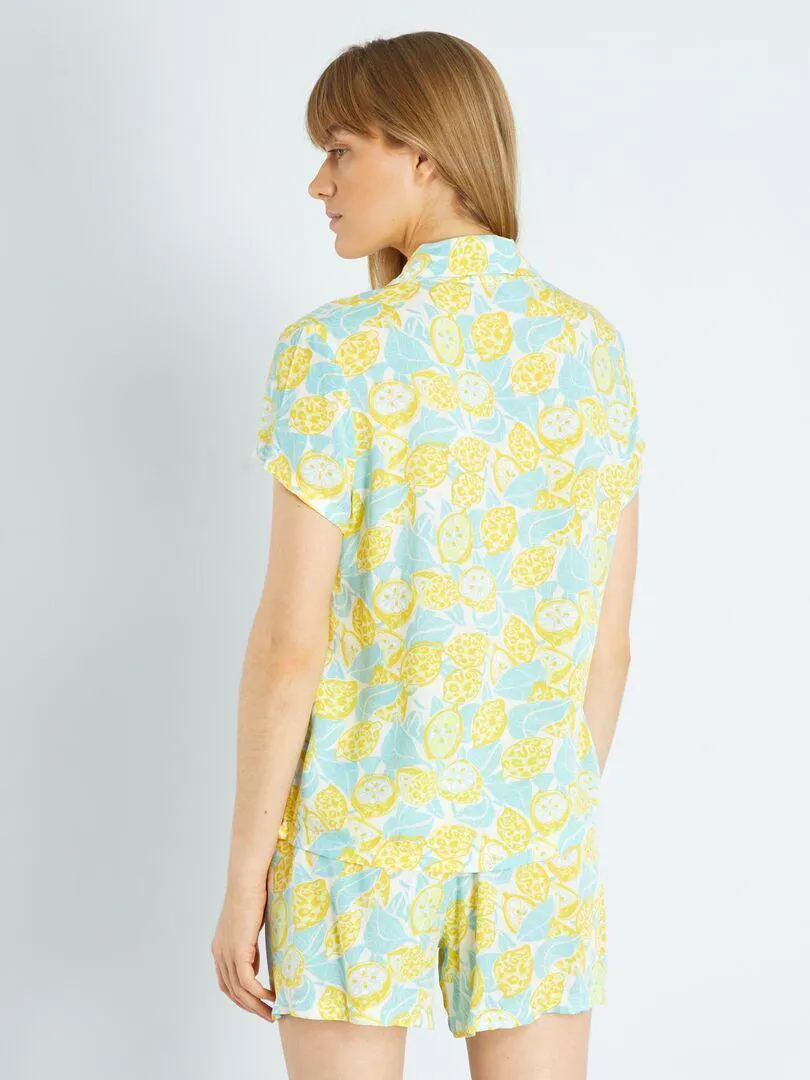 Ensemble pyjama short avec imprimé - 2 pièces - Jaune/bleu
