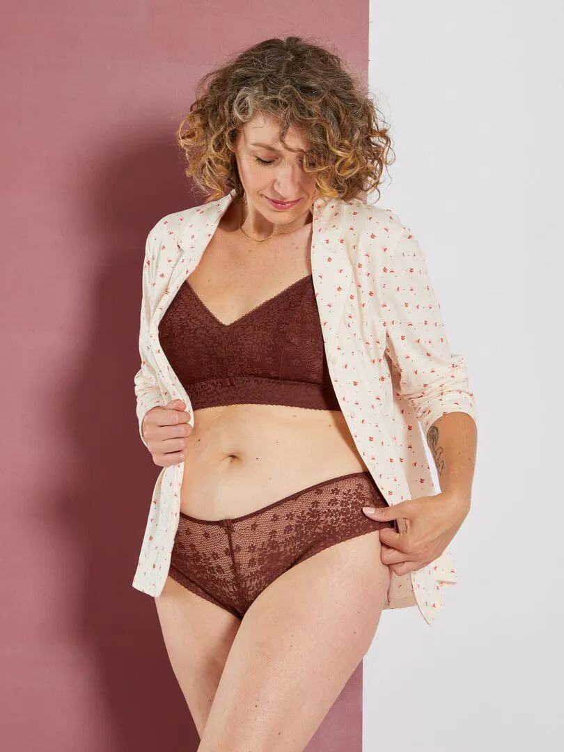 Shorty dentelle - marron rougi