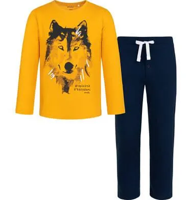 Piżama z długim rękawem dla chłopca, z wilkiem, żółta, 3-8 lat