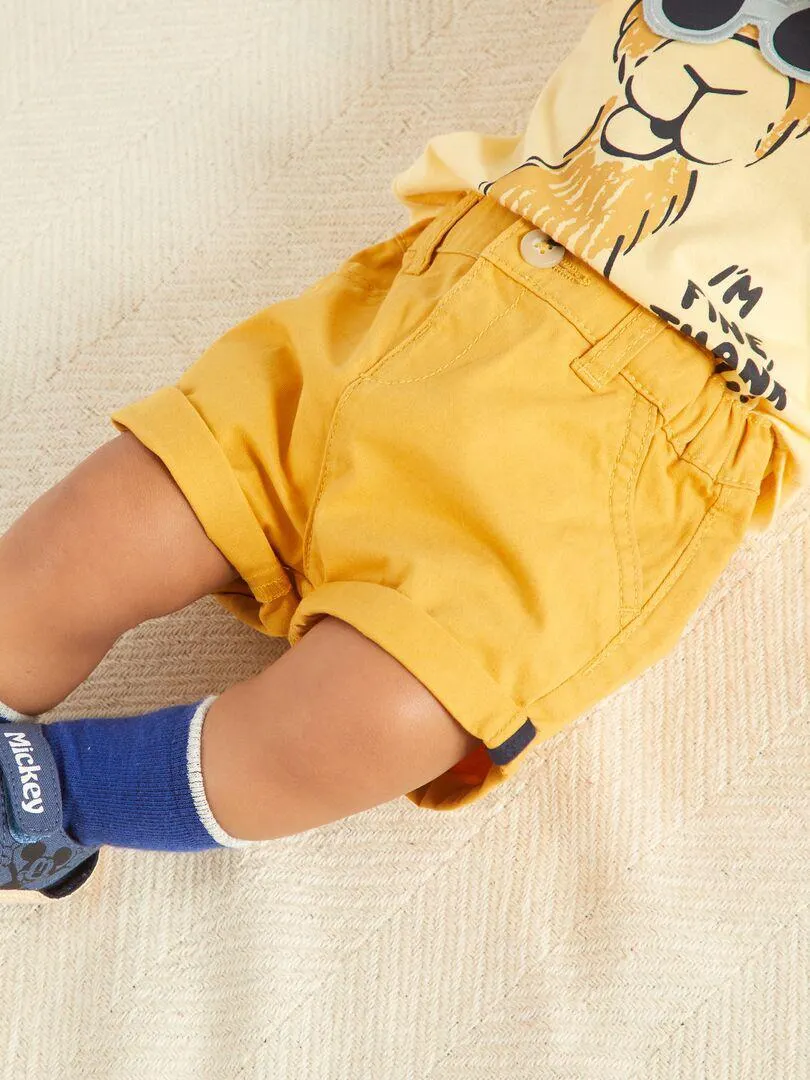 Short en twill taille ajustable - Jaune moutarde