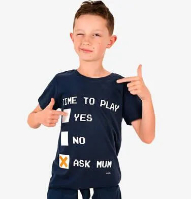 T-shirt z krótkim rękawem dla chłopca, z napisem Time to play, granatowy 9-13 lat