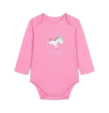 Body z długim rękawem dla dziecka do 2 lat, z jednorożcem, różowe