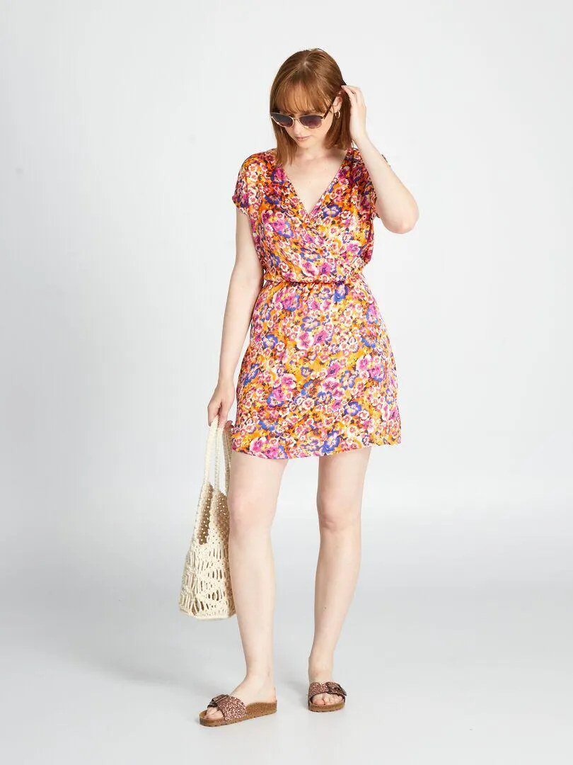 Robe cache-cœur fleurie - Multicolore