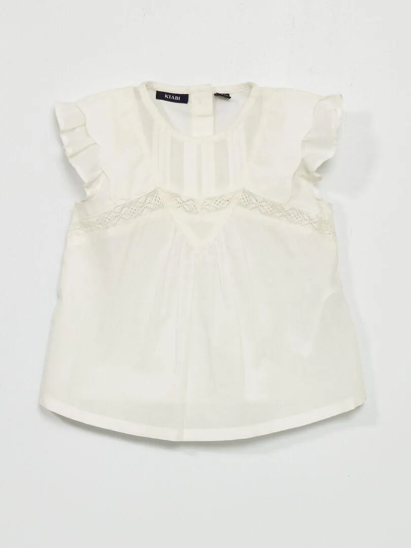 Blouse unie à col rond - blanc