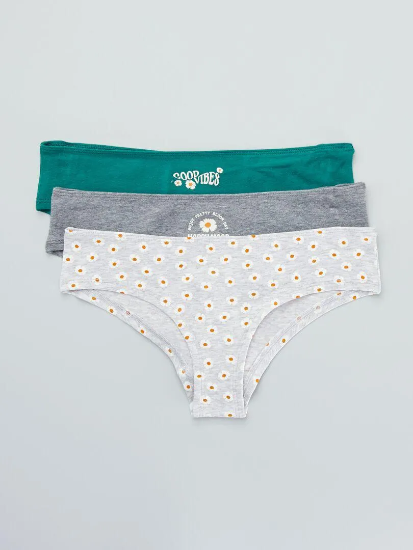 Lot de 3 shortys avec imprimés fantaisie - Gris/vert