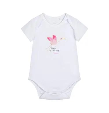Body z krótkim rękawem dla dziecka do 2 lat, z flamingiem i napisem lecę do mamy, białe