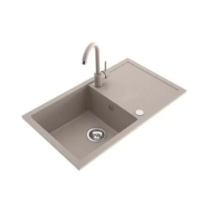 Zlewozmywak Alpha 1-kom. z ociekaczem i baterią, piaskowy 76x44 cm