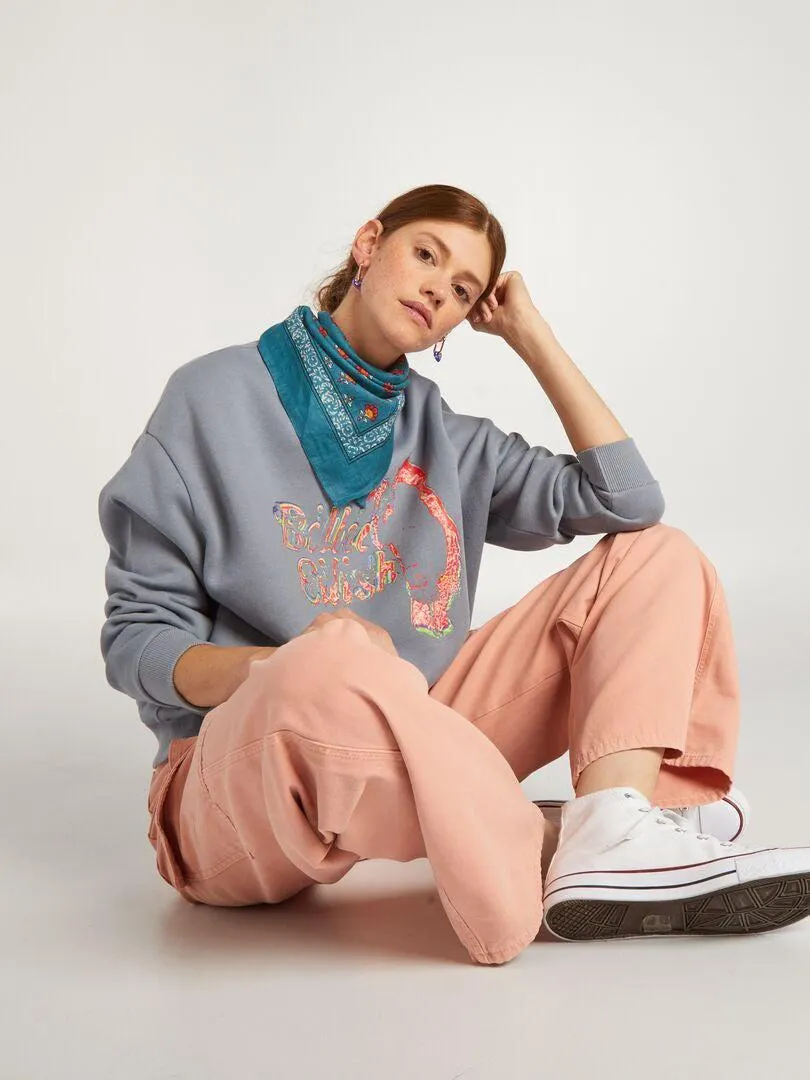 Sweat molleton 'Billie Eilish' - Gris bleu