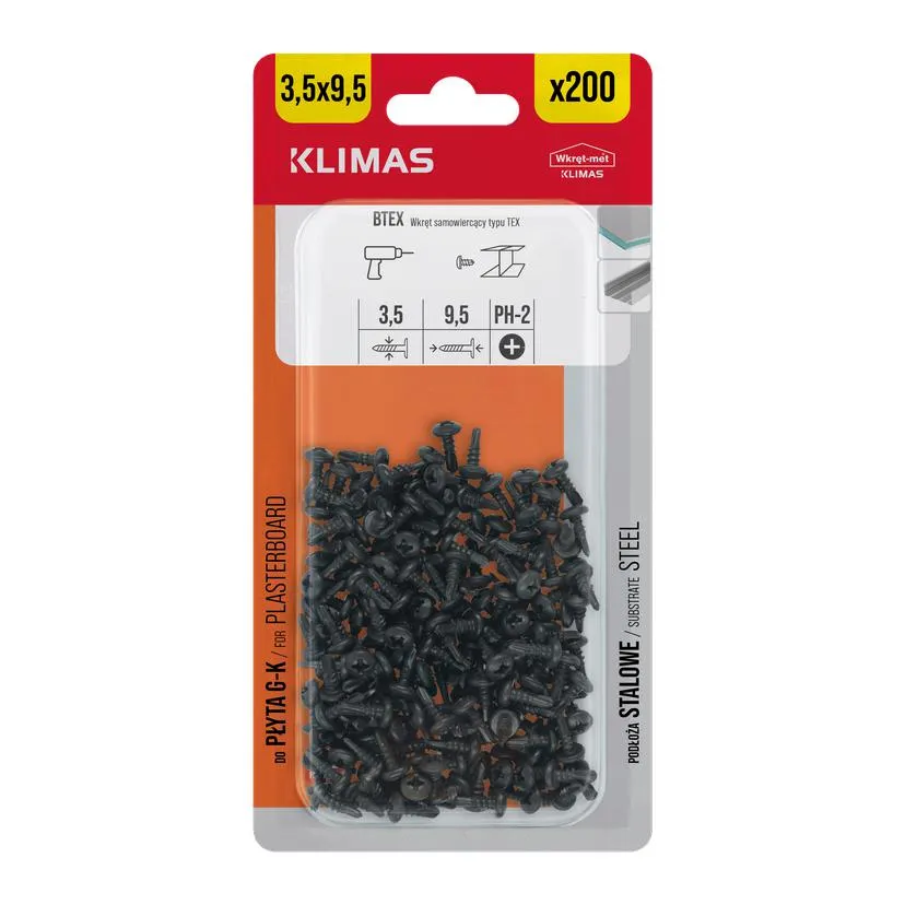 Wkręt samowiercący do mocowania elementów stalowych 200 szt. 3,5x9,5 mm