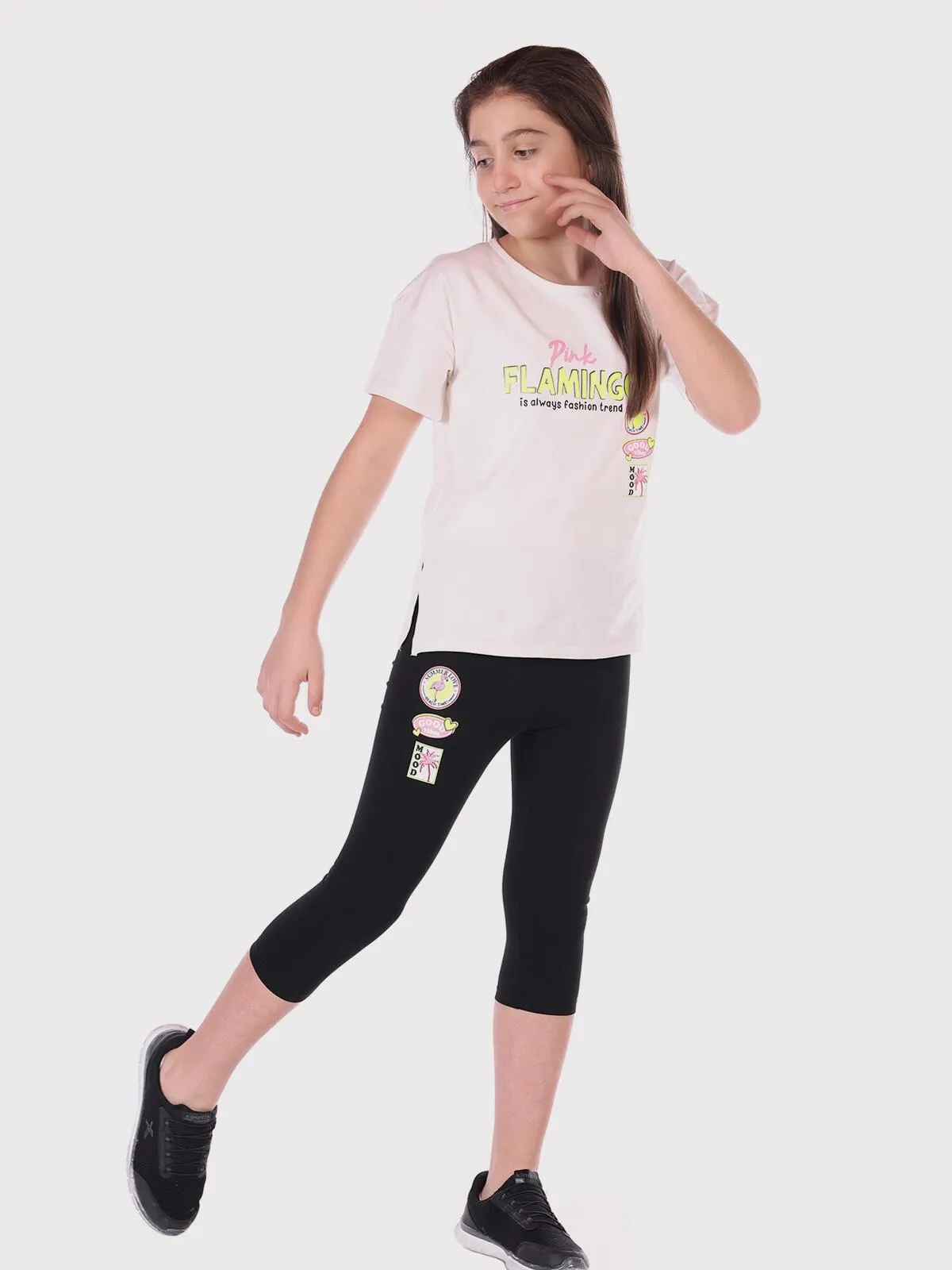 Komplet dziewczęcy bawełniana koszulka i legginsy