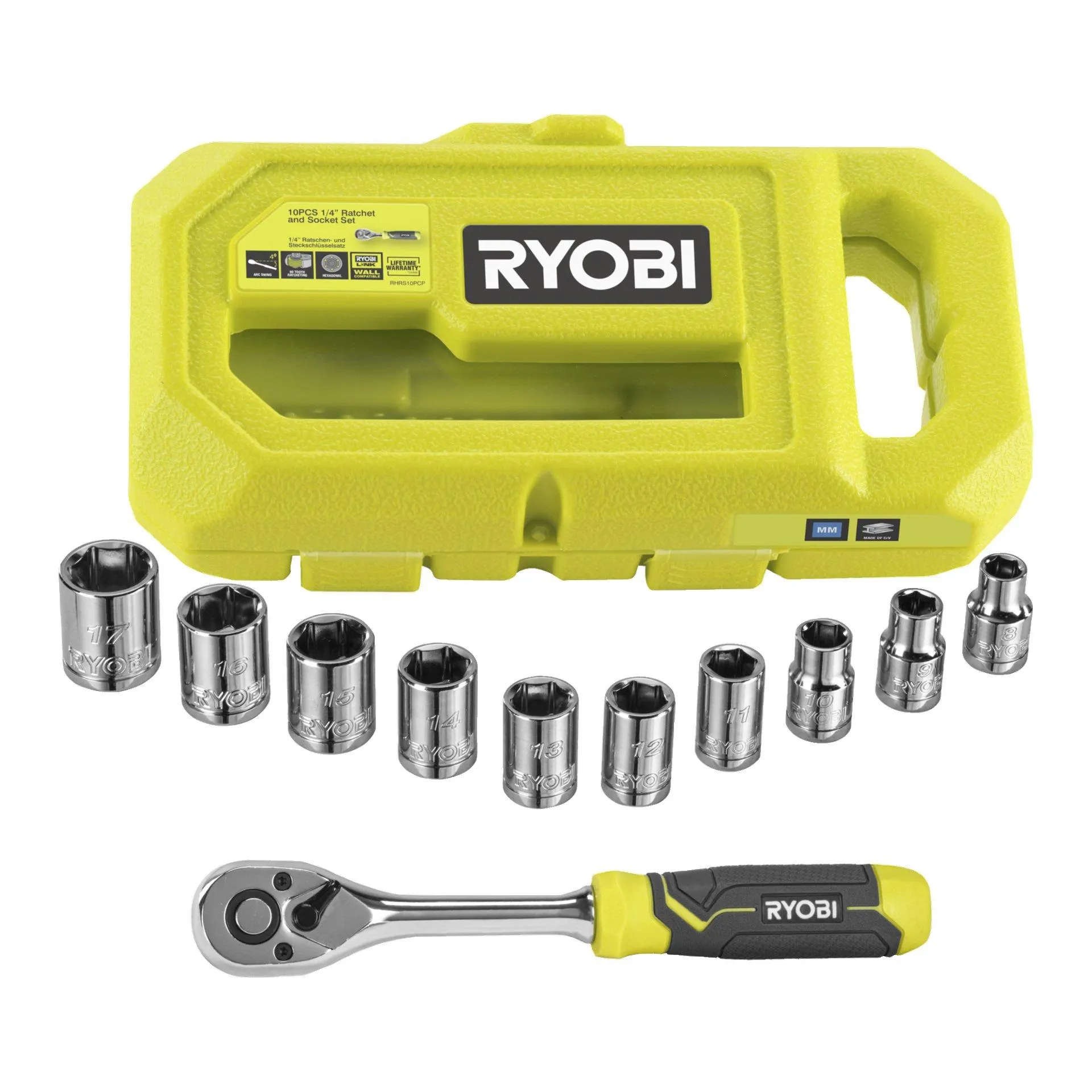 Spärrnyckelsats 10 delar 1/4"