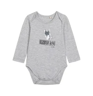 Body z długim rękawem dla dziecka do 2 lat, z wilkiem, szare