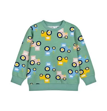 Bluza dla dziecka do 2 lat, z traktorami, zielona