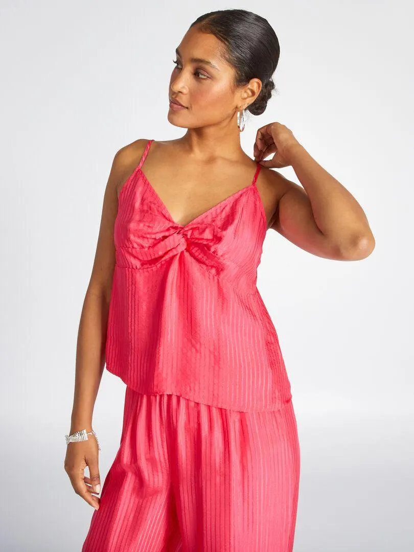 Top satiné à encolure twistée - rose azalée