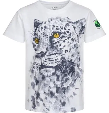 T-shirt z krótkim rękawem dla chłopca, z panterą, biały, 3-8 lat