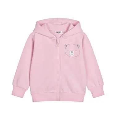 Rozpinana bluza z kapturem dla dziecka do 2 lat, z misiem, jasnoróżowa