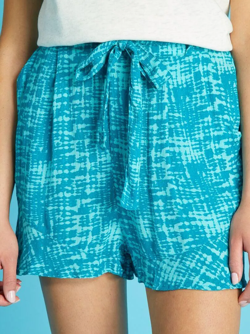 Short en matière crêpée - Bleu imprimé
