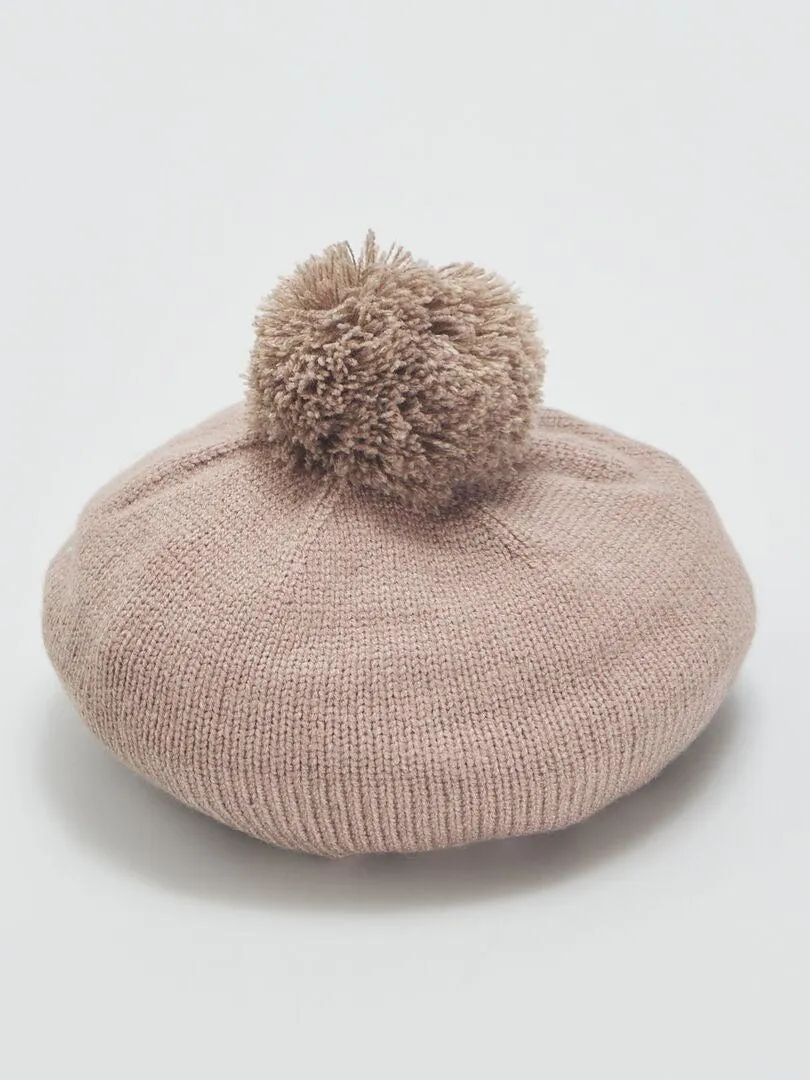 Bonnet en maille avec ponpom - Marron