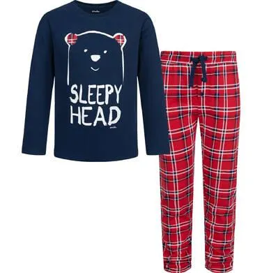 Piżama z długim rękawem dla chłopca, z misiem, granatowa lat 3-8 lat