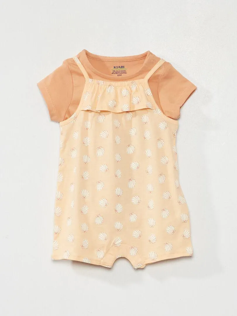 Ensemble salopette + t-shirt en coton - Orange