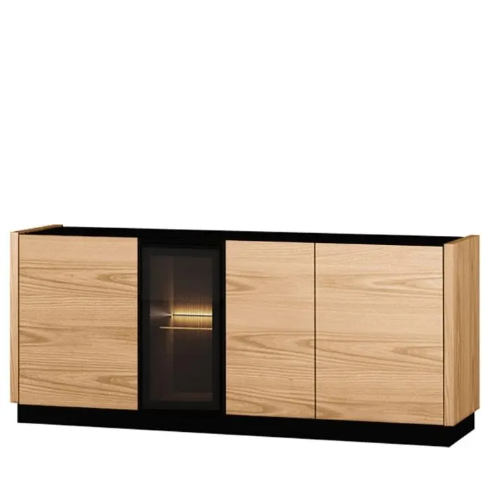 Szafka RTV pod telewizor INTO ELEGANCE 06B, czarny szklany blat , jasny jesion 165 cm