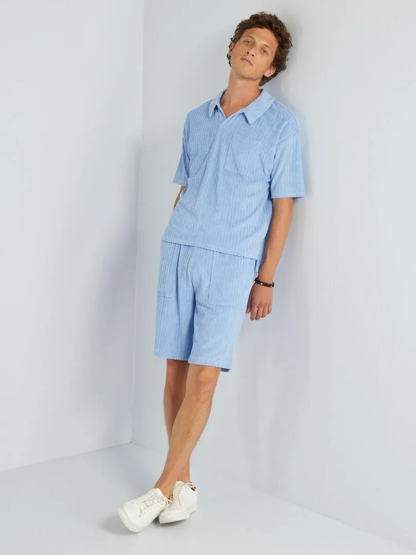 Polo en éponge effet côtelé - BLEU