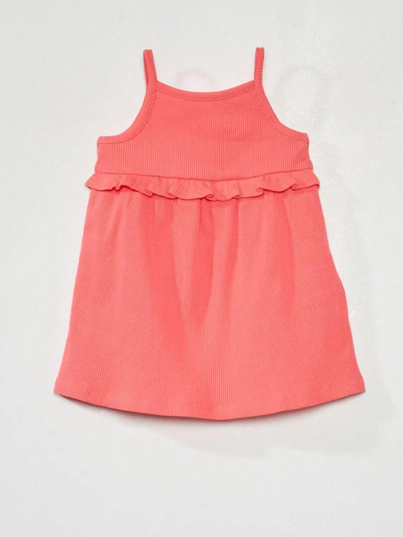 Robe côtelée avec empiècement volanté - Rose