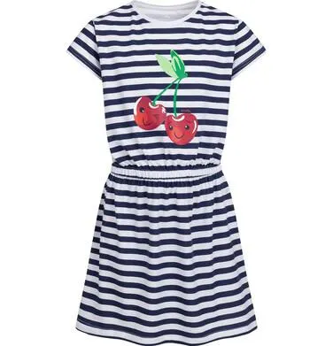 Sukienka z krótkim rękawem dla dziewczynki, z wiśniami, w paski 2-8 lat