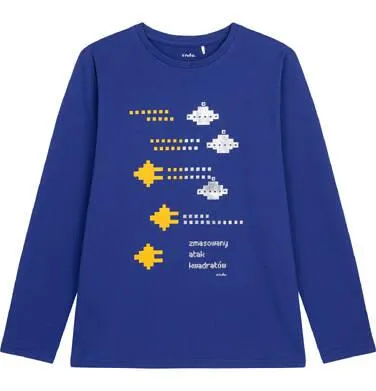 T-shirt z długim rękawem dla chłopca, z motywem komputerowym, niebieski 9-13 lat