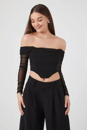 Mesh Off-the-Shoulder Crop Top