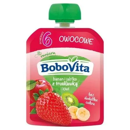 BOBOVITA MUS BANAN I JABŁKO Z TRUSKAWKĄ I KIWI PO 6. MIESIĄCU 80 G 0.08 kg
