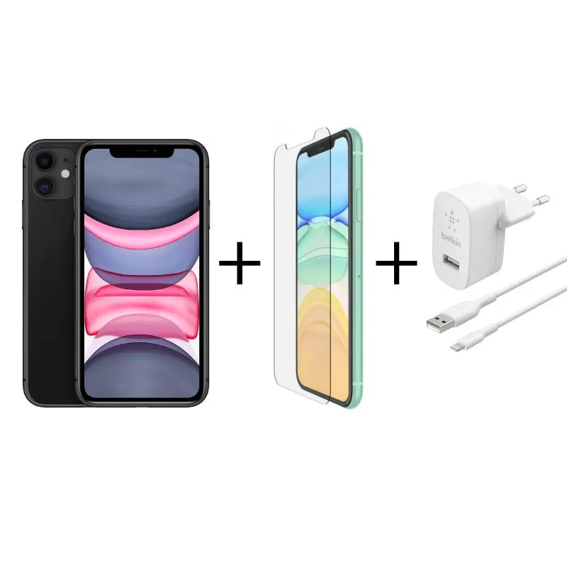 Conjunto composto por IPhone 11 64 GB Preto+película+carregador e cabo
