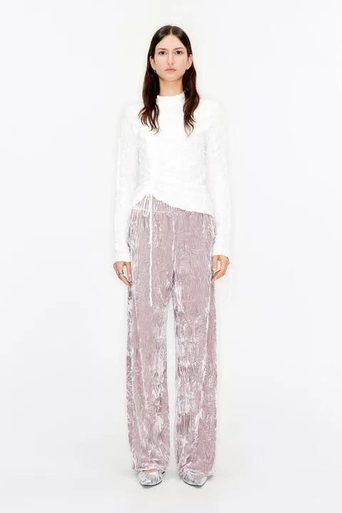 Calças fluidas veludo rosa