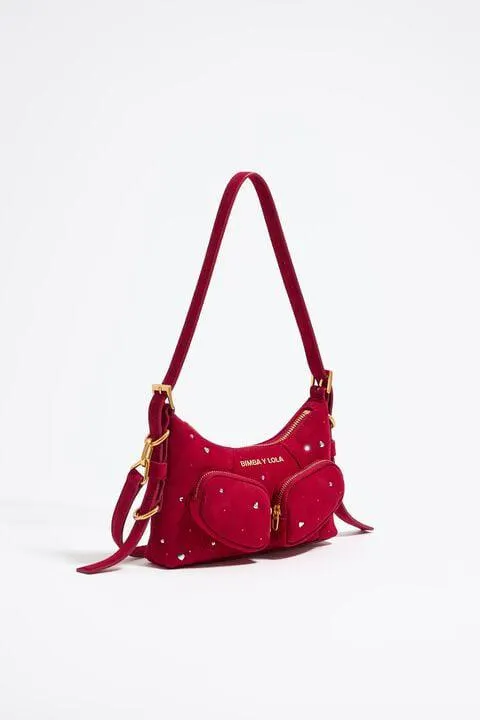 Mala Hobo Pocket XS pele Swarovski vermelho