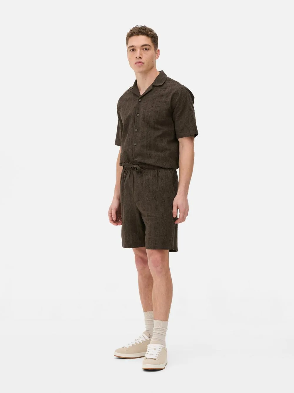 Calções seersucker texturados coordenados